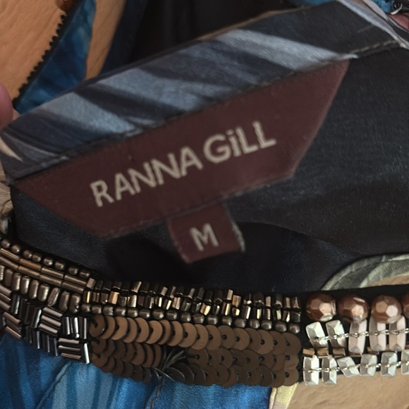 Ranna Gill Beaded Neck Rainbow Abstract Print Maxi Dress Sz M - Picture 11 of 11